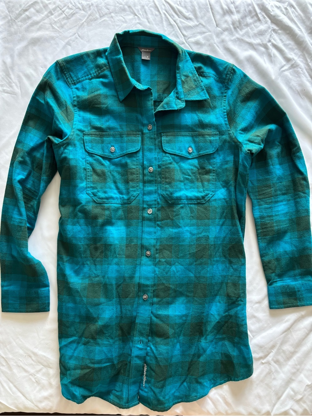 Eddie Bauer Teal & Dark Green Plaid Button-Down Shirt